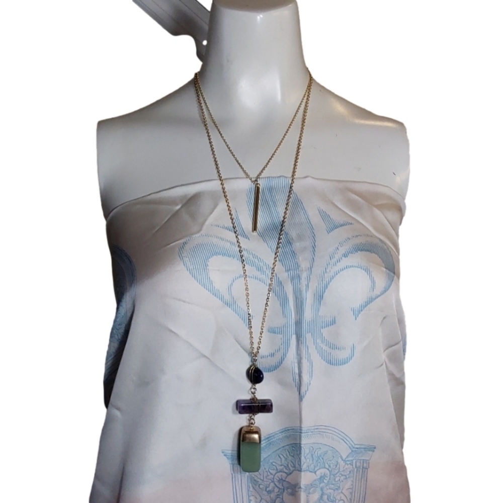 DOUBLE STRANDS  CRYSTAL 3 STONES‎ NECKLACE